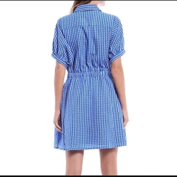 LDT Chris Button Down Collar Short Sleeve Seersucker Blouson Shirt Dress - Picture 2 of 12